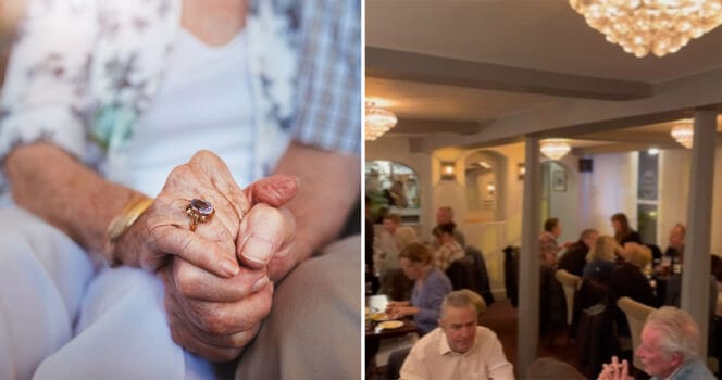 Äldre par, restaurang