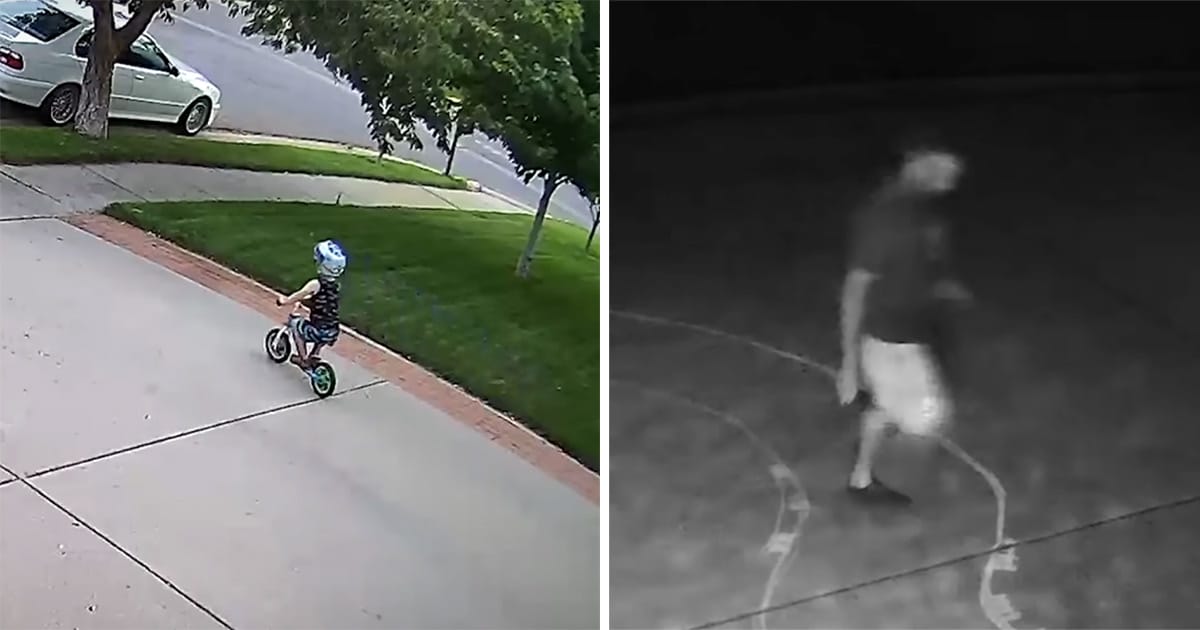 Barnen cyklar på uppfarten